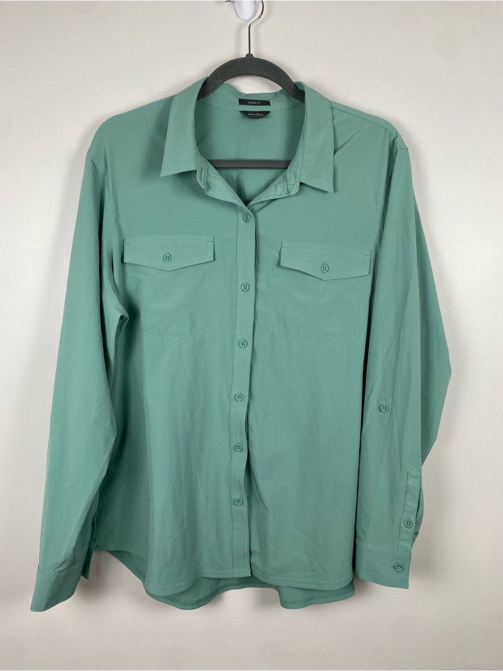 Eddie Bauer Women's Classic Fit Button-Up Shirt in Seafoam Green XL